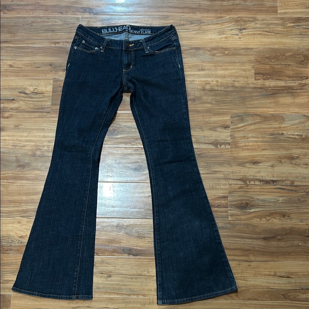 Y2K Low Rise Skinny Flare Jeans Indigo Wash Bullhead Newport Stretch Denim Sz 5L
